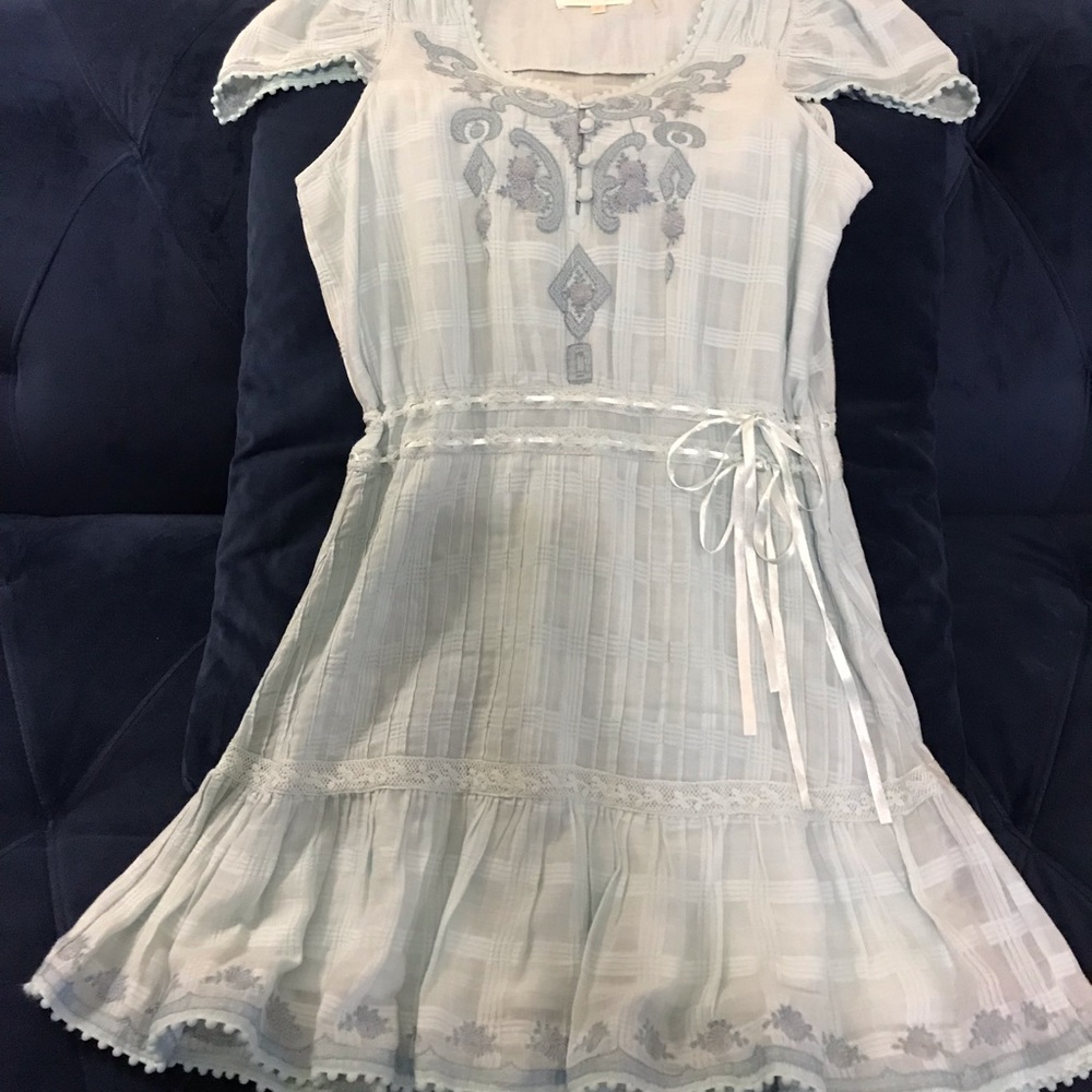 LoveShackFancy Soft Blue Embroidered Mini Dress